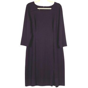 Talbots Eggplant Ponte Knit Dress Back Zipper Pleat Front Size 14